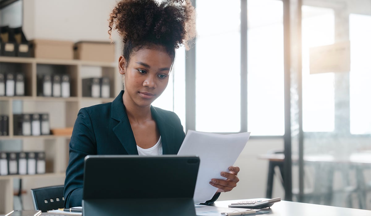 Business woman reviewing documents