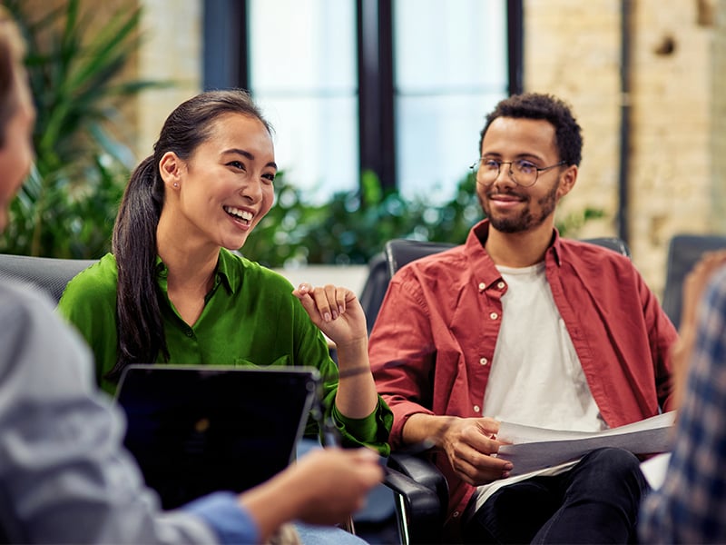 Team talking in office