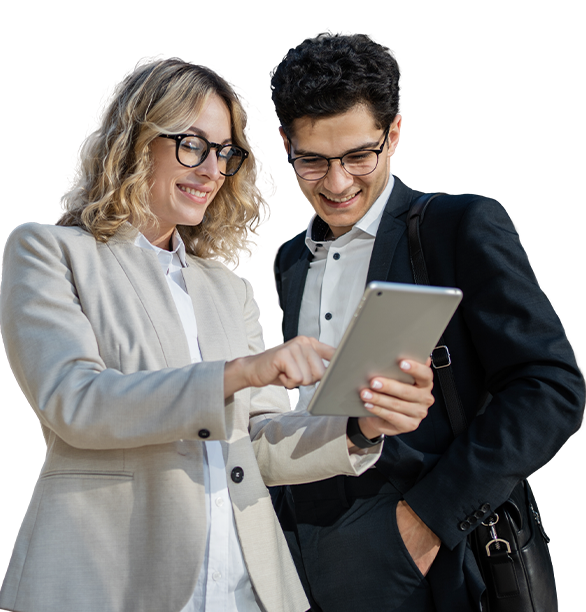 Colleagues looking at tablet together